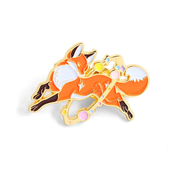 Woodland fox enamel pin cosmic starry sky