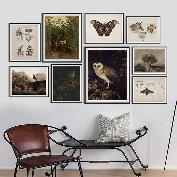 Vintage dark botanical art print gothic academia