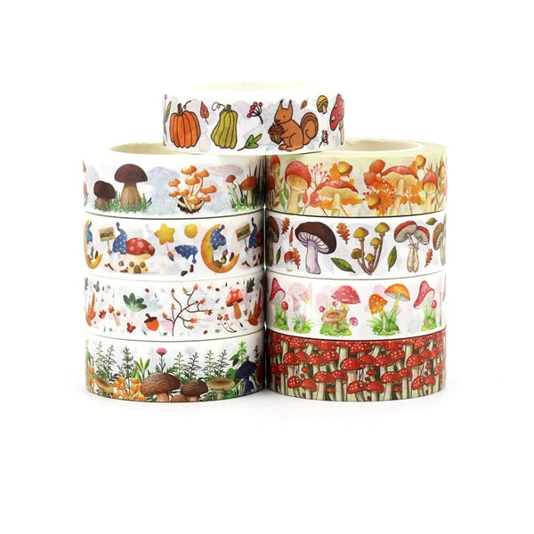 Wild forest mushroom washi tape set journaling
