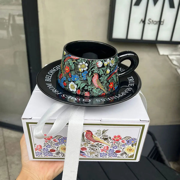 Dark Floral Ceramic Morning Mug